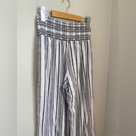 Rewash Linen Blend Wide Leg Striped Pants Small Smocked Waist Boho - Picture 6 of 9